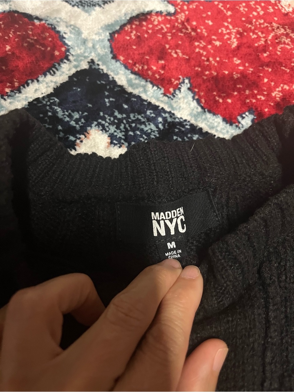 Madden NYC Black Cable-Knit Crewneck Sweater